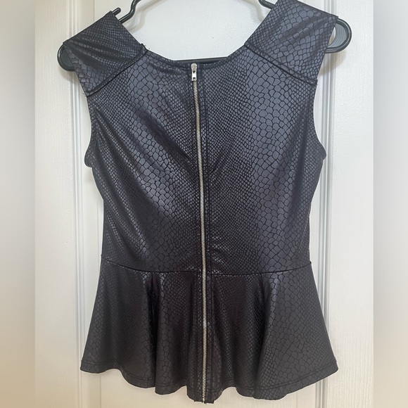 Twik black form fitting peplum top-super stretchy-faux leather-snake skin print - Picture 3 of 6